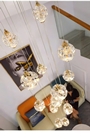 Bộ đèn chùm thông tầng TH540, mâm  inox gương trắng, gồm 55 quả thả tự do tích hợp led, mâm hình vuông  KT(mm): 1000 x 1000 x 3500